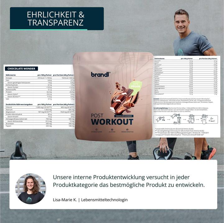 Immagine prodotto Brandl-Nutrition Pulver Post Workout 2.0 Whey Schokolade 1000 g (Cioccolato, 1 pz., 1000 g)