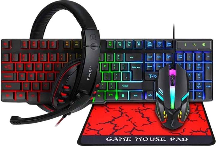 Produktbild Apfelkiste Gaming Combo 4in1: Maus, Headset, Tastatur & Mauspad – RGB QWERTY (Schwarz) (Eng. Int., Kabelgebunden)