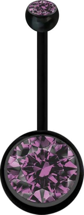 Produktbild Star Piercing Banane Schwangerschaft schwarz mit zwei Kugeln Kristall gross hellviolett (Bioflex, ohne Messing)