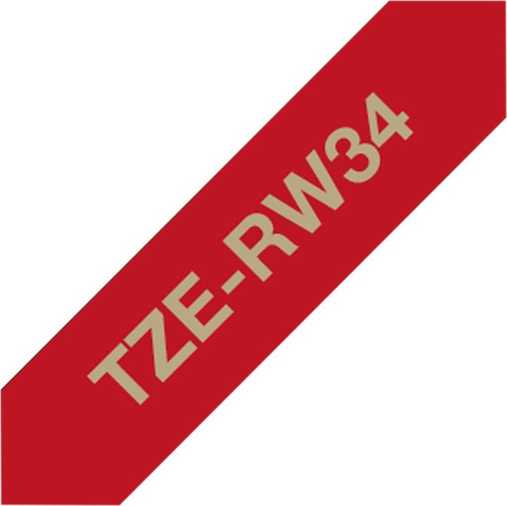 Actual product image Brother TZe-RW34 (1.20 cm, Gold, Red)