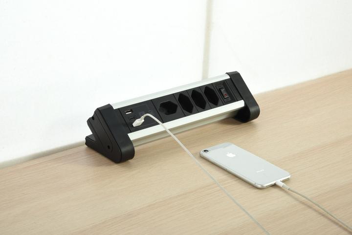 Actual product image Schönenberger ALU table socket strip (7 x, Type 13, 2.20 m)