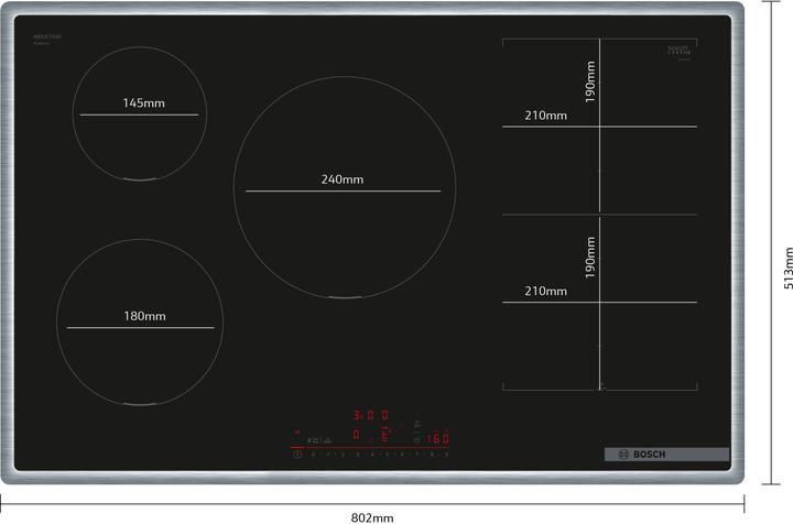 Produktbild Bosch Hausgeräte Serie 6, Induktionskochfeld, 80 cm, Schwarz, Mit Rahmen aufliegend, PXV845HC1E