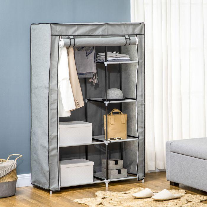 Image du produit Swisshandel24 Armoire en tissu avec barre de penderie, 6 compartiments, penderie pliable aspect non tissé (103 x 43 x 162,5 cm)