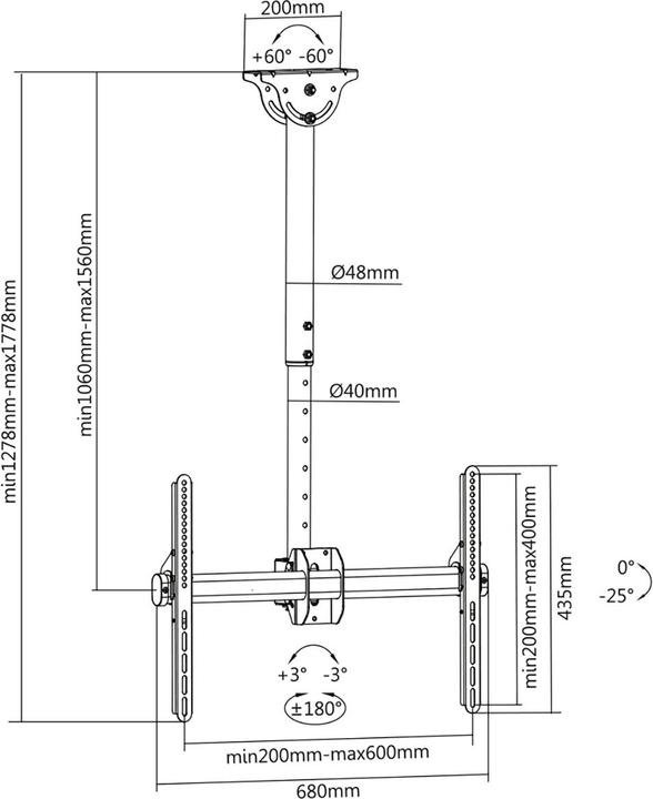 Actual product image Digitus Universal TV Ceiling Mount with Telescopic Height-Adjustment (Ceiling, 70", 50 kg)