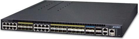 Produktbild Planet 24-Port 100/1000X SFP with 12-Port Shared 10/100/1000T and 4 Optional 10G slots Layer3 Stackable... (24 Ports)