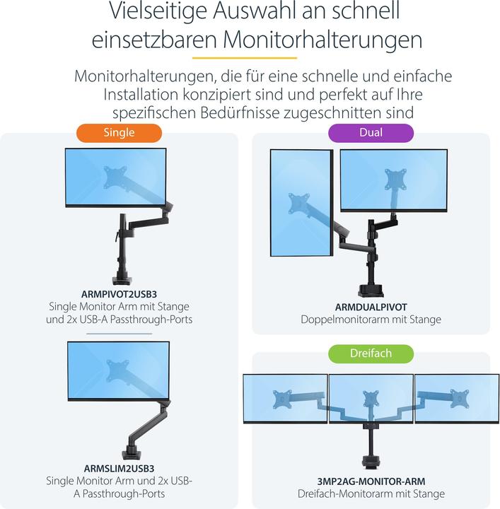 Produktbild StarTech ARMPIVOT2USB3 Monitorhalterung (Gelenkarm, 34-Zoll-VESA-Monitor, Premium 2x USB (Tisch, 34")