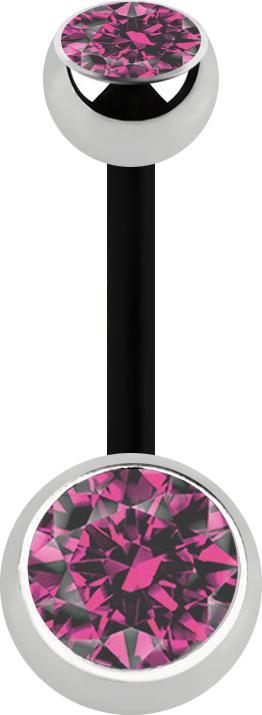 Immagine prodotto Star Piercing Banana nera con due sfere argento cristallo rosa (Acciaio chirurgico 316L, senza ottone, Bioflex)
