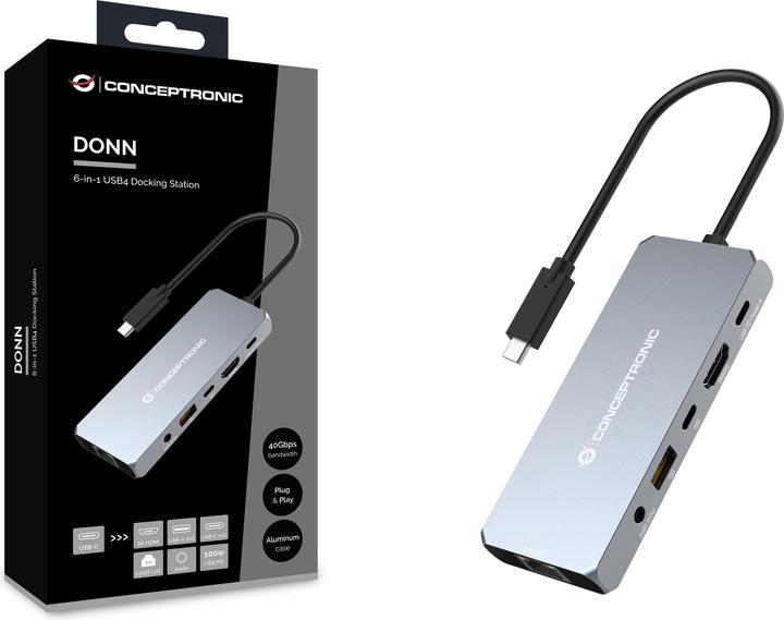 Image du produit Conceptronic Dock USB-C->HDMI,2.5GbE,USBC/3.0,100WPD0.18m gr (USB-C, 1 Ports)