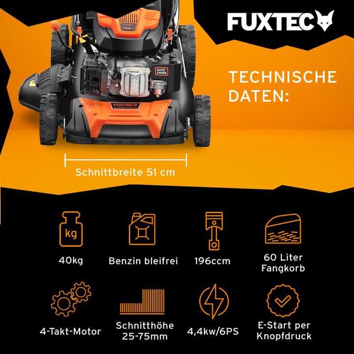 Actual product image Fuxtec Petrol lawn mower with electric starter zipgo® (Rechargeable battery operated)