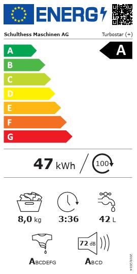 Label énergétique Schulthess Lave-linge Turbostar (8 kg, Gauche)