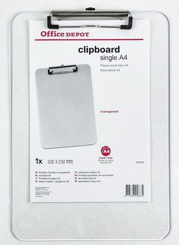 Office Depot Klemmbrett Transparent A4 Polystyrol (22.5 x 31.5 cm)