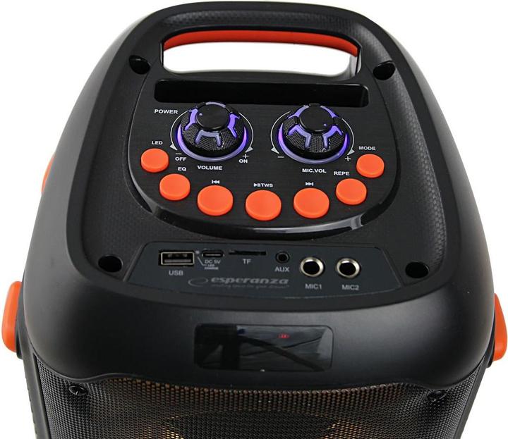 Actual product image Esperanza EP156 BT FM LED RGB KARAOKE speaker black 20W (5 h, Battery operated)
