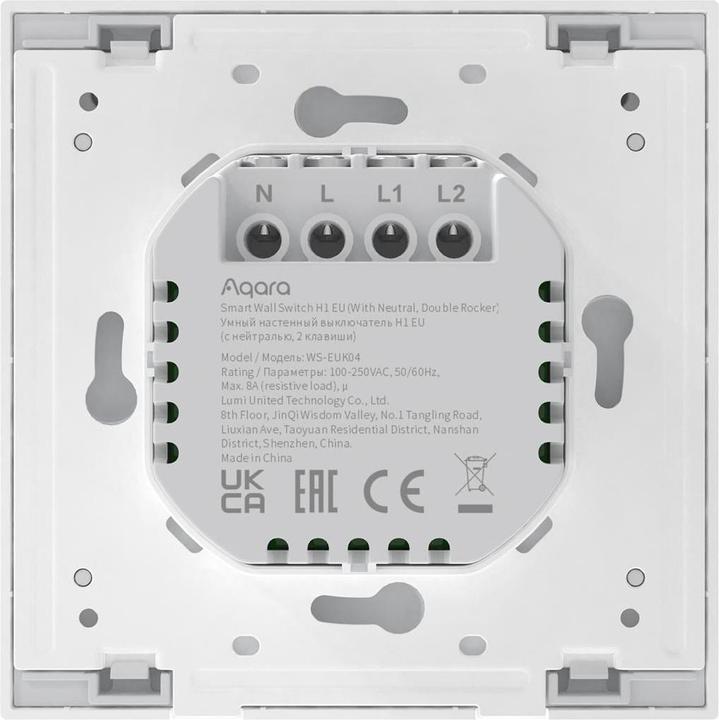 Productafbeelding Aqara Slimme Wandschakelaar H1 Grijs Met Neutraal, Dubbele Wip (Zigbee)