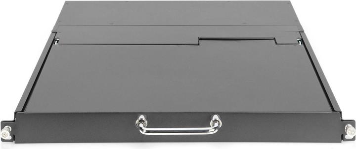 Produktbild Digitus Modul. 43,2cm HD LCD TFT Konsole, 16 Port VGA,FR mit 16 Port VGA KVM, FR Tastatur, RAL 9005 schwarz