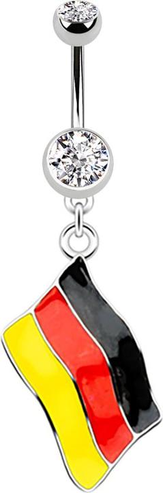 Star Piercing Banane silber mit Anhänger Flagge Deutschland (ohne Messing, Chirurgenstahl 316L)