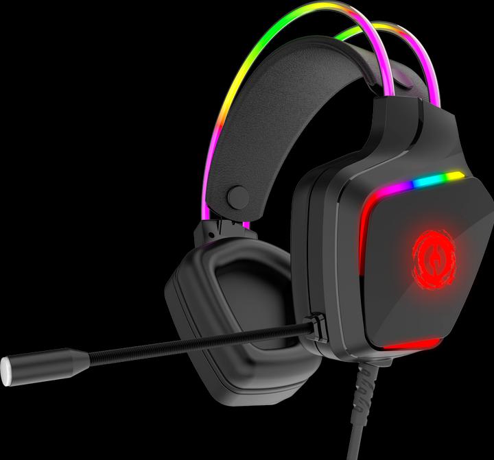 Actual product image Canyon GH-9A, Darkless gaming headset, USB / 2x 3.5mm jack, 2m cable, multicolour RGB backlight, black (Cable)