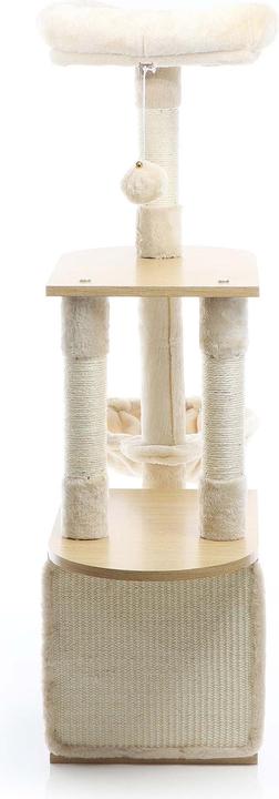Actual product image Fudajo Cat Tree Wooden Beige 106cm Scratching Post with Cat House Sisal Scratching Trunks and Divans (106 cm, Wood, Beige)
