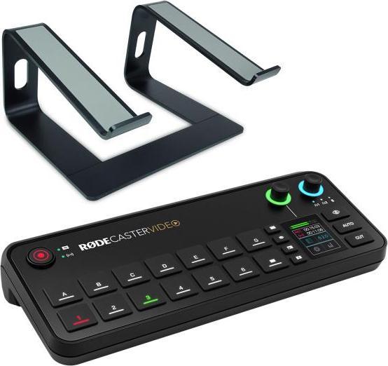 RØDE Rodecaster video production console with laptop stand BK