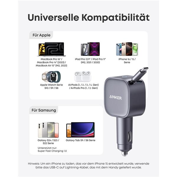 Produktbild Anker Nano Car Charger 75w USB-C Retract