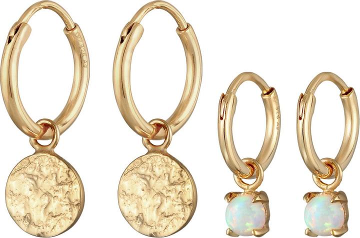 Actual product image Elli Earrings Creoles Plate Opal Gemstone Set of 2 925 Silver (925 sterling silver, Synthetic Opal)
