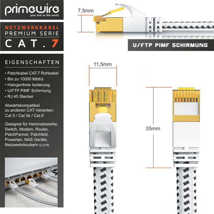 Produktbild Primewire CAT 7 Netzwerkkabel Flach Baumwollmantel - LAN Patchkabel Datenkabel - Flachbandkabel - Verlegekabel (U/FTP, CAT7, 3 m)