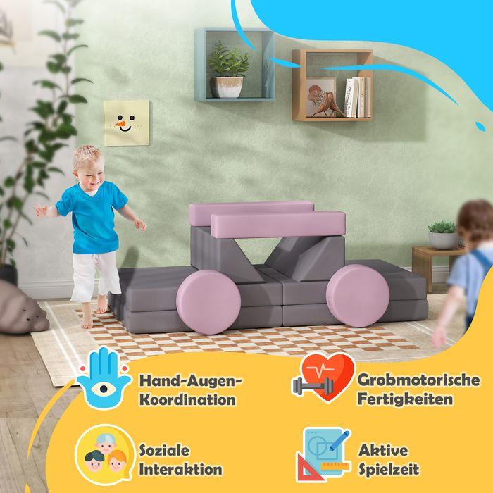 Immagine prodotto Swisshandel24 Kindersofa,12-Teilige Modulare Kindercouch aus Schaumstoff, Softbaustein, grau/rosa (Divano per bambini)