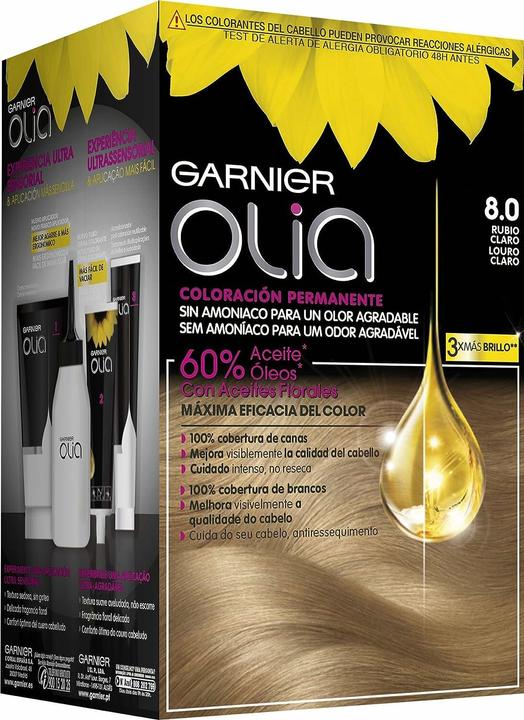 Actual product image Garnier OLIA Coloración Permanente #8.0 Rubio Claro 4 pz (8.0 Light blonde)