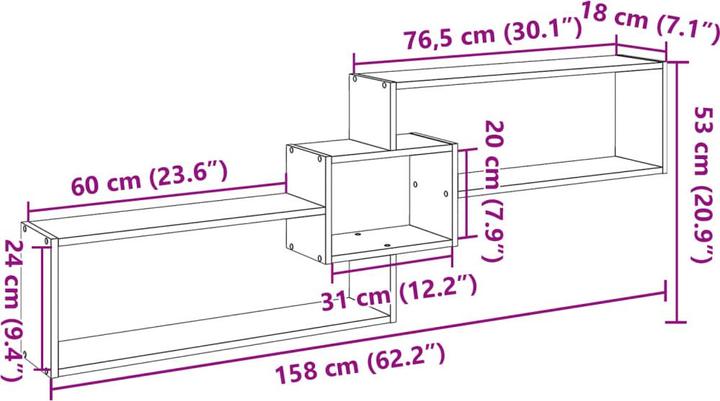 Productafbeelding VidaXL Eiken wandmeubel (158 x 18 x 53 cm)