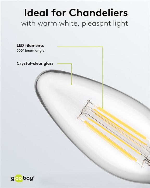 Image du produit Goobay Bougie LED à filaments, 6 W (E14, 6 W, 1055 lm, 1 x, C)
