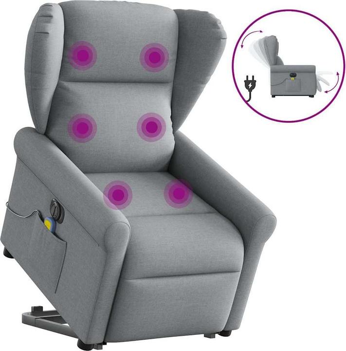 Produktbild VidaXL Elektrischer Massagesessel mit Aufstehhilfe Hellgrau Stoff