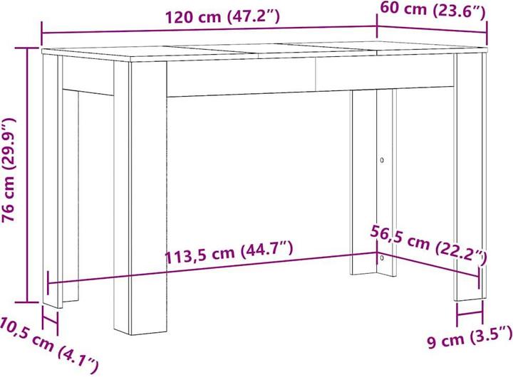 Produktbild VidaXL Esstisch Räuchereiche 120x60x76 cm Holzwerkstoff,Farbe (120 x 60 x 76 cm)