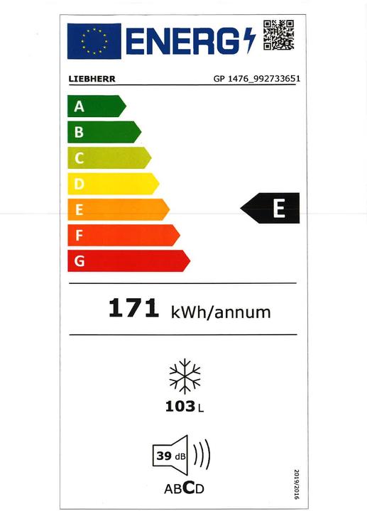 Energy Label Liebherr GP 1476 Premium (Stand-alone, 103 l)