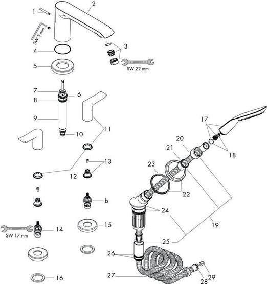 Immagine prodotto hansgrohe HG METRIS set pronto per il montaggio per miscelatore a 4 fori per vasca da bagno cromo