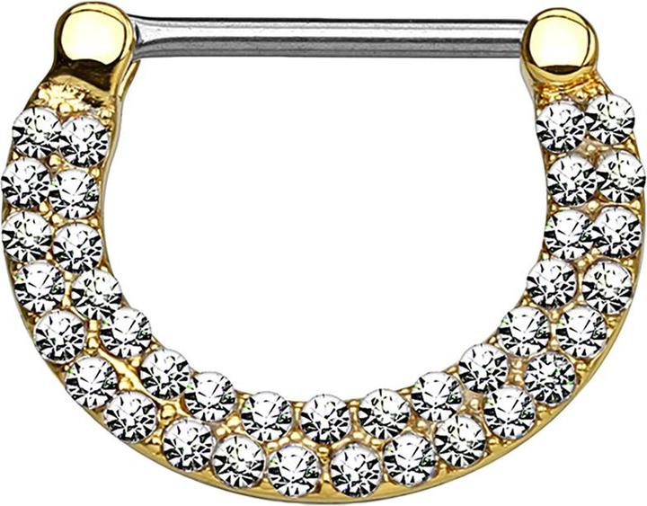 Image du produit Star Piercing Barbell Clicker vergoldet doppellinig mit Kristallen silber (Acier chirurgical 316L, Laiton)