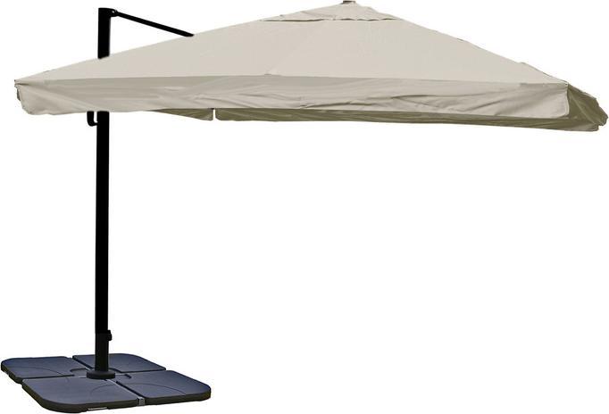 Produktbild Mendler Gastronomie-Ampelschirm, 3,5x3,5m (Ø4,95m) Polyester Alu/Stahl 25kg - Flap, creme-grau mit Ständer (3.50 m)