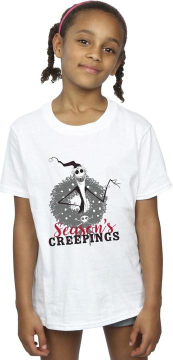 Actual product image Disney Girls The Nightmare Before Christmas Seasons Creepings Wreath Cotton T-Shirt (152, 158)