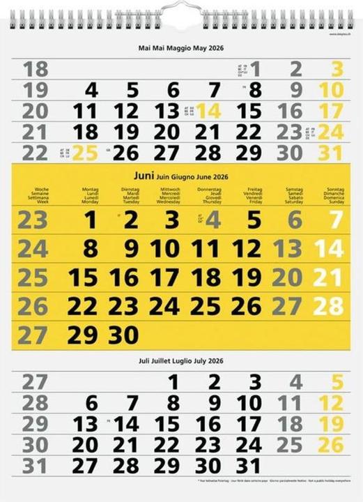 Produktbild Simplex 3-Monatskalender mit Spiralbindung 2026, 31 x 40 cm, Gelb (31 x 40 cm, Harter Einband, Deutsch)