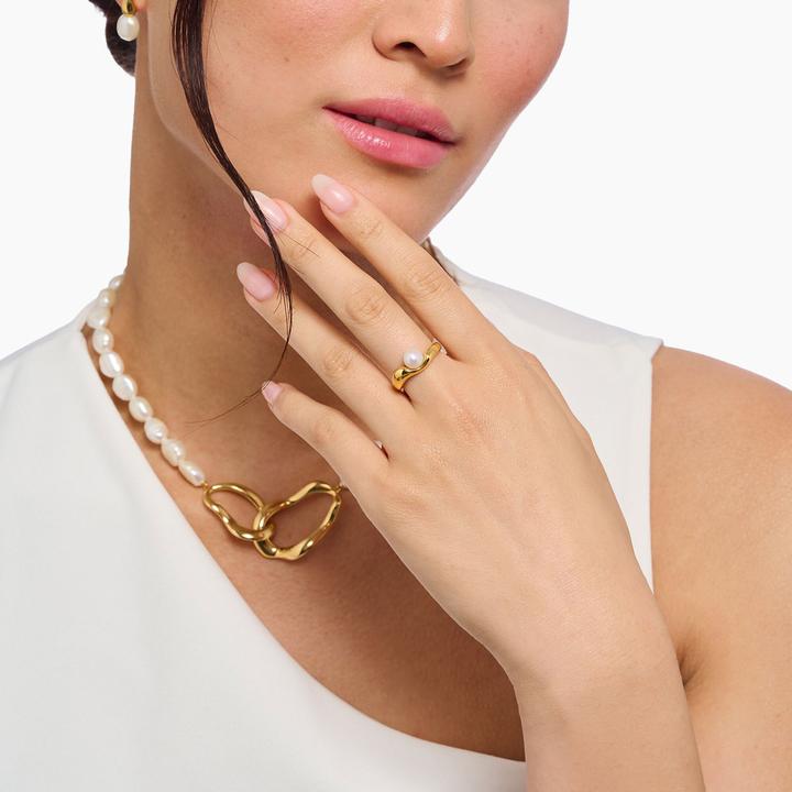 Immagine prodotto Thomas Sabo Ring mit Perle Natural Beauty vergoldet (54, 925 Argento)