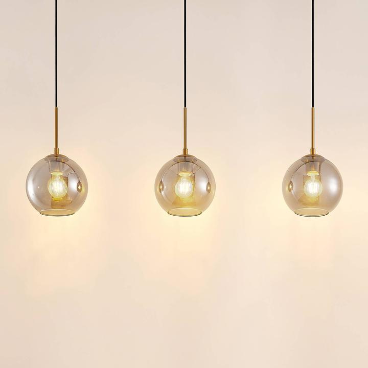 Actual product image Lindby Hiwana 3 pendant light Smoke/Brass (E27)