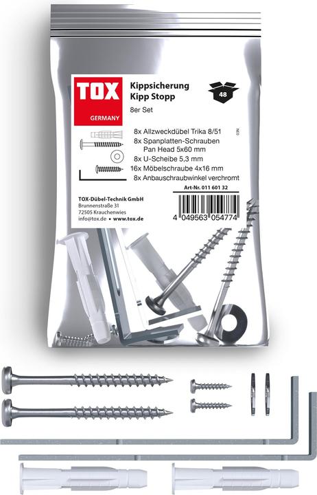 Tox Dispositivo anti-ribaltamento per mobili Kipp Stopp (8 pz.) (8 pz.)