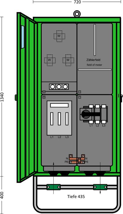 Actual product image ET A-DIN43868-250A Connection cabinet 250A 173kVA 1 meter (Terminal strips)