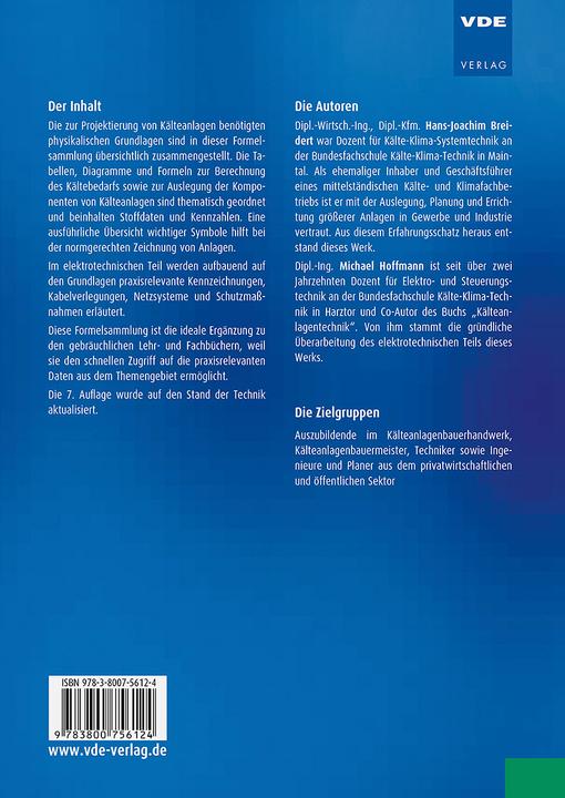 Actual product image Formeln, Tabellen und Diagramme für die Kälteanlagentechnik (German, Michael Hoffman, Hans-Joachim Breidert, 2023)