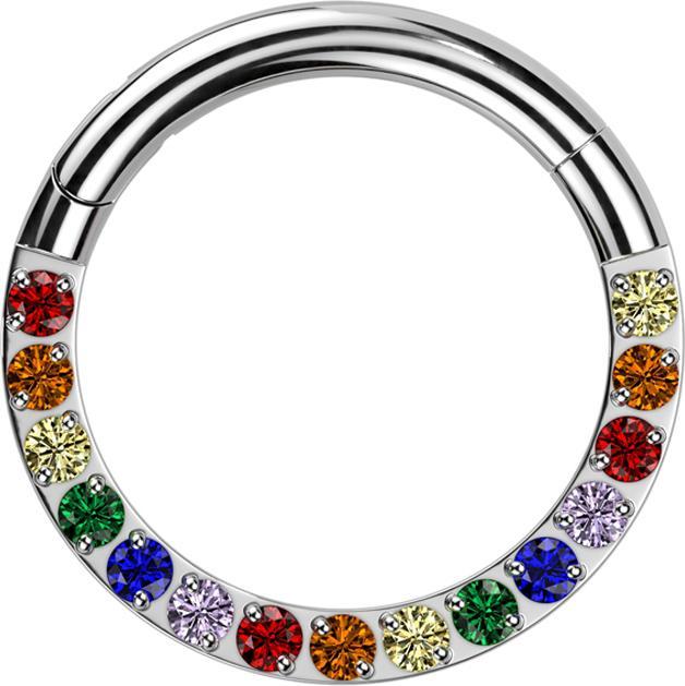 Produktbild Star Piercing Micro Segmentring klappbar silber front Kristalle farbig (ohne Messing, Titan G23)