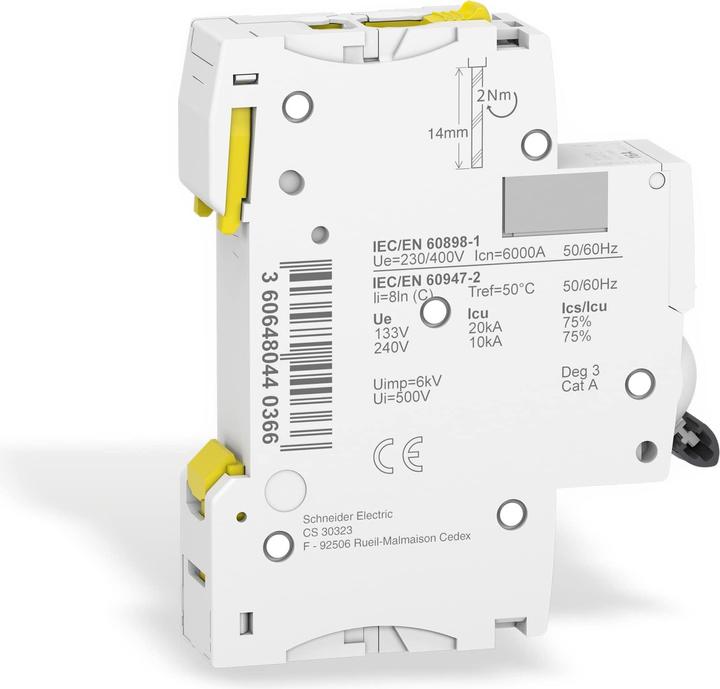 Actual product image Schneider Electric Acti9 iC60N MCB 1 Pole 16A Curve C