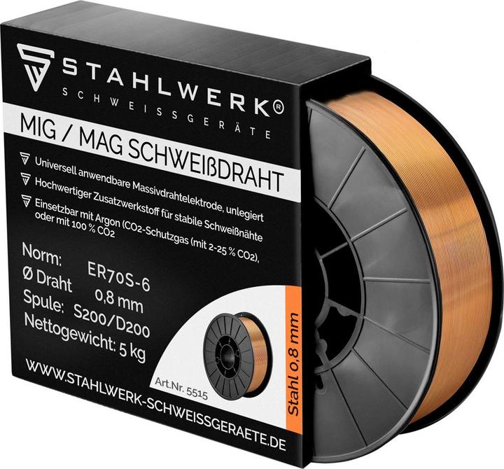 Produktbild Stahlwerk Schweissdraht MIG/MAG Stahl Ø 0,8 mm ER70S-6 SG2 Drahtrolle 5 kg
