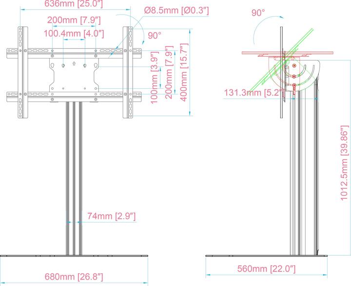 Actual product image Multibrackets TV-Ständer, 40-55", Metall/Aluminium, schwarz (55", 45 kg)