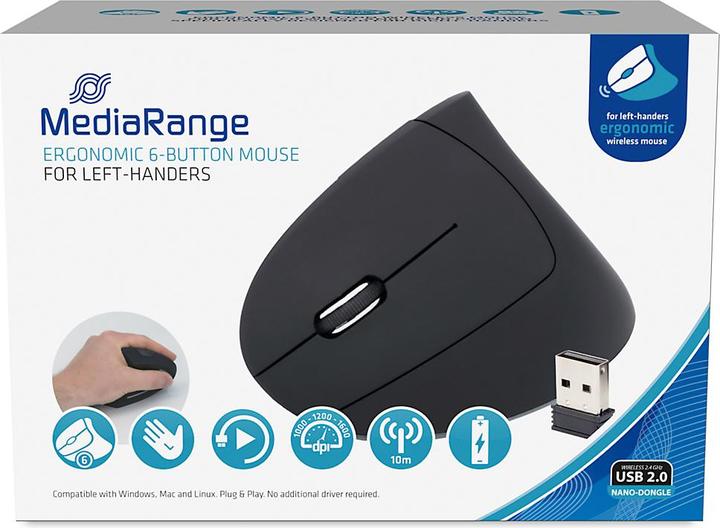 Actual product image MediaRange Mouse Wireless Vertical left-handed, black (Wireless)