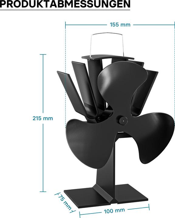 Actual product image Wiltec Heat Powered Oven Fan 350°C 3 Blades for Fireplace or Wood Burning Stove for Better Heat Circulation