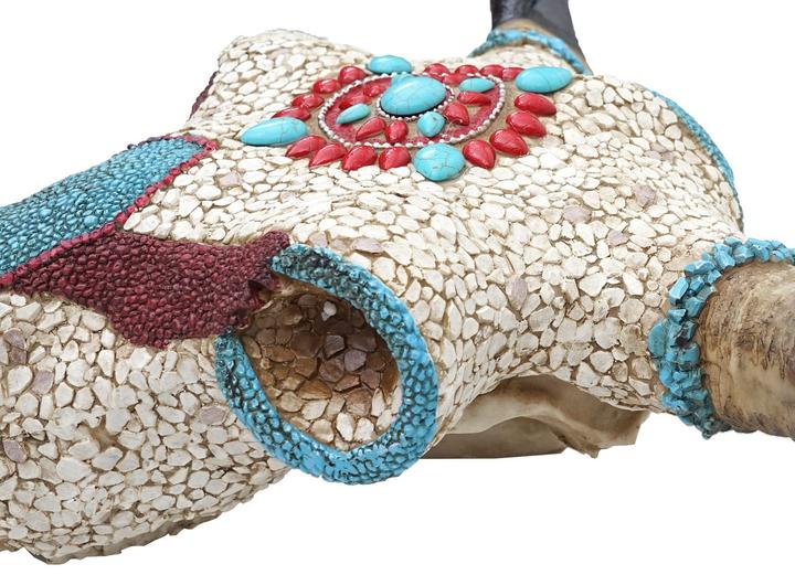 Immagine prodotto Swisshandel24 Cranio di mucca Deco HWC-D31, Trofeo con testa di toro e testa di mucca con mosaico, poliresina