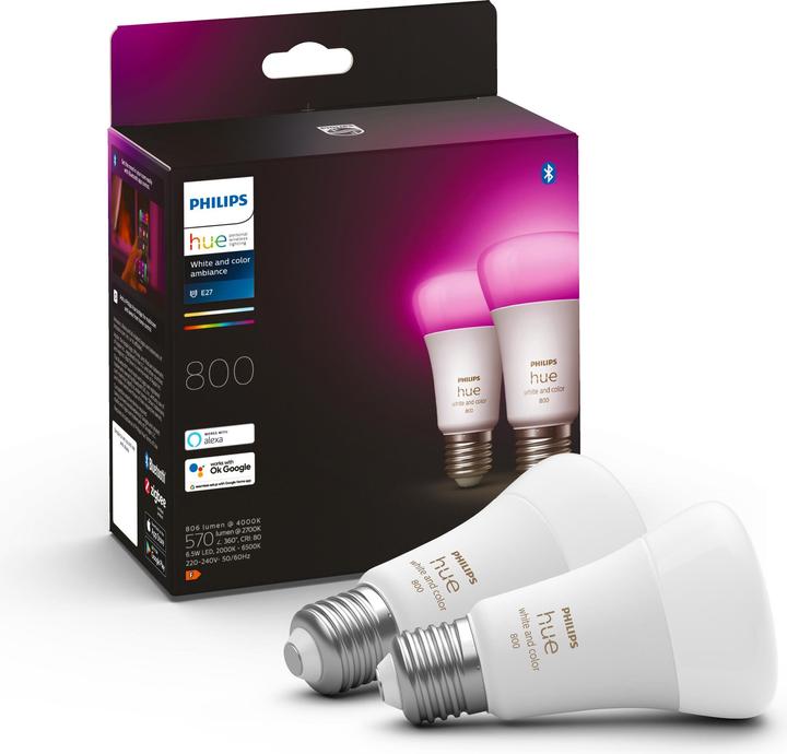 Image du produit Philips Hue White & Color Ambiance BT (E27, 9.50 W, 806 lm, 2 x, F)
